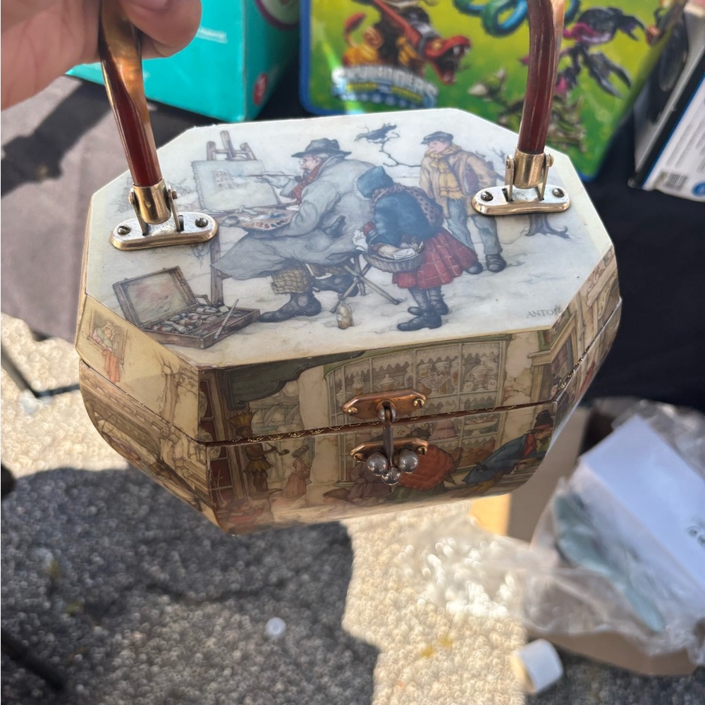 Cream and Brown Clutch with Artistic Design